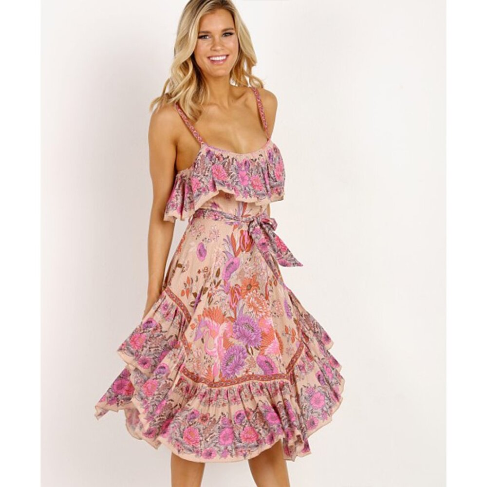 Spell Siren Song Strappy Dress Flamingo M